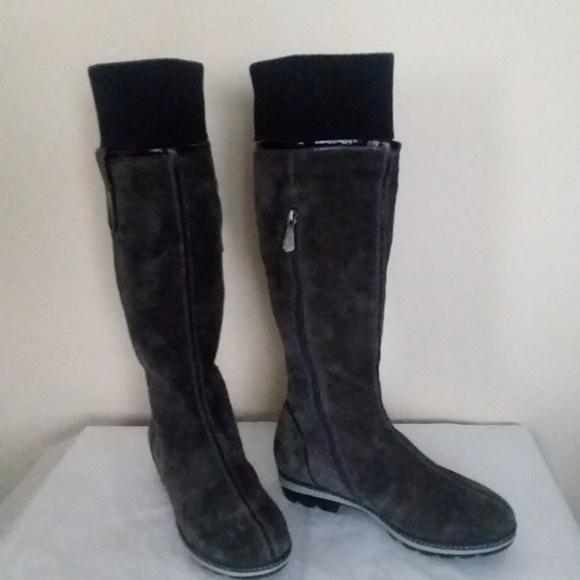 ELTEMPO WOMEN'S SUEDE WINTER  HIGH-KNEE GRAY-GREEN BOOTS SIZE 8 - Picture 2 of 8